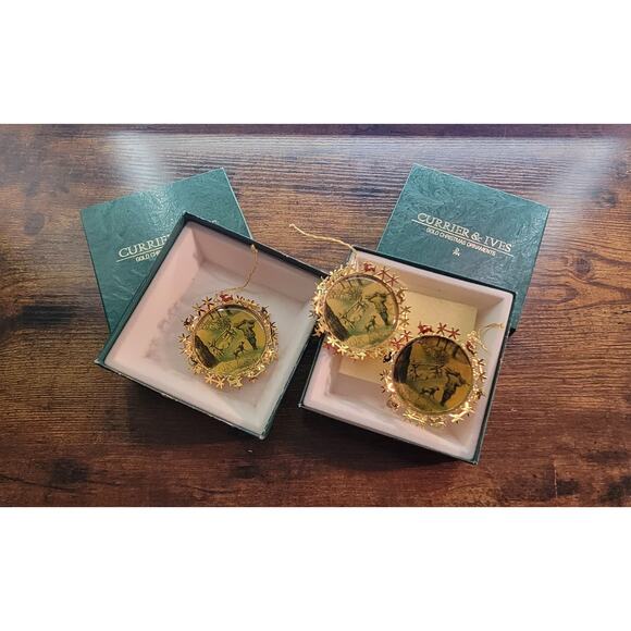 Currier & Ives gold ornament lot- 3 The Woodsman - Picture 1 of 3